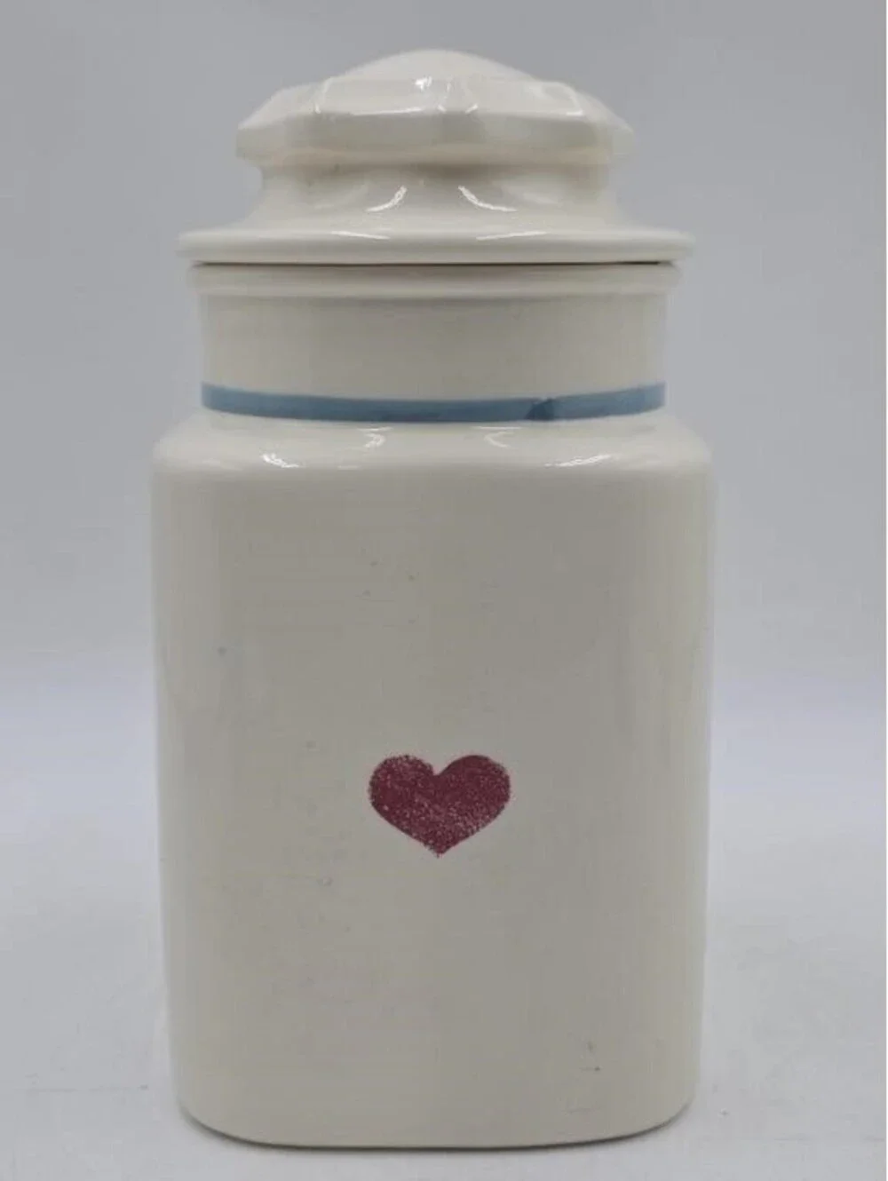 Metlox California Pottery Cookie Jar Vintage Country Heart Blue Canister White
